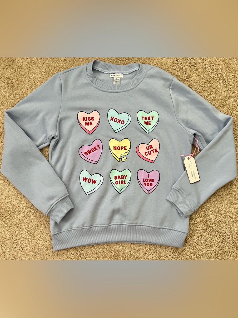 NWT Better Together Light Blue Crewneck Sweatshirt Pullover Heart Size Small